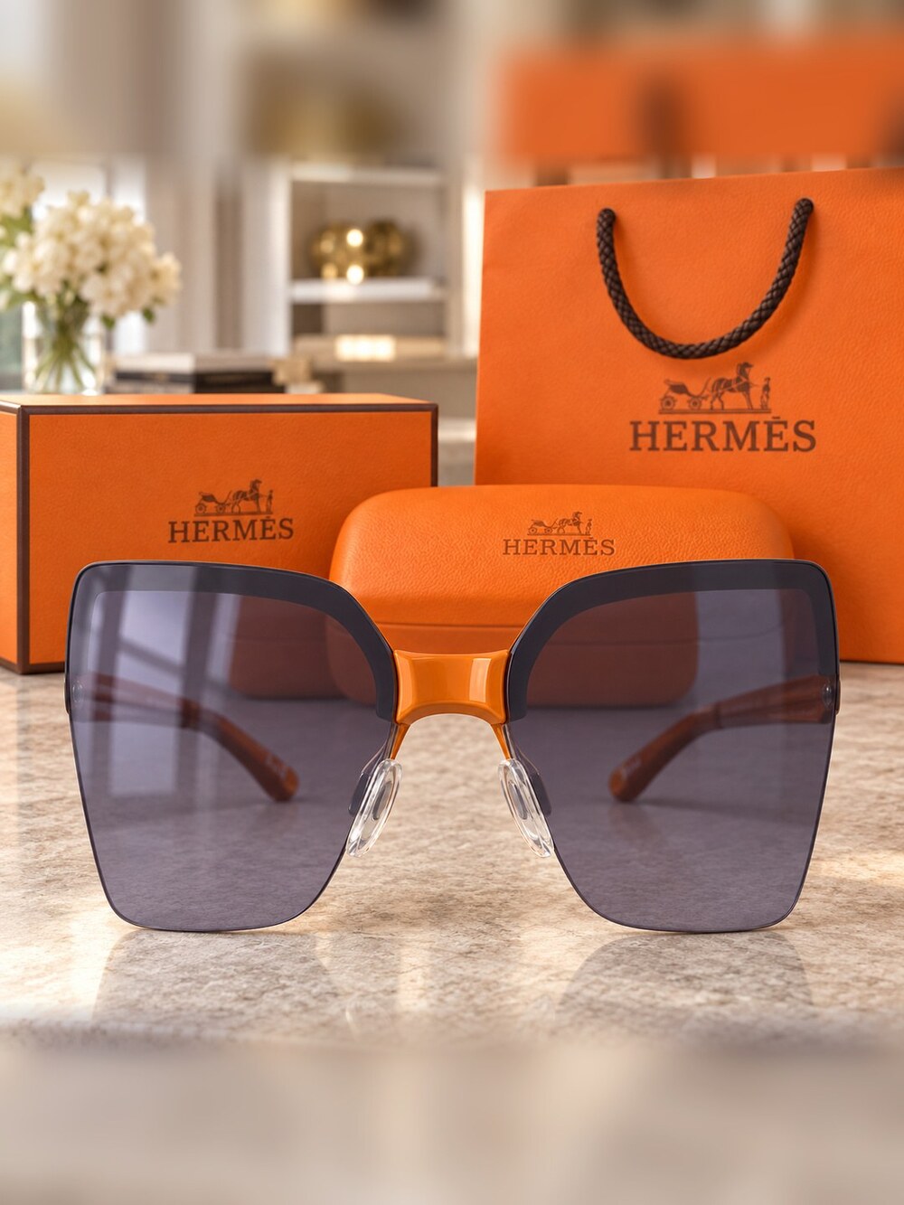 Hermes Orange H Square Sunglasses - Picture 5 of 6